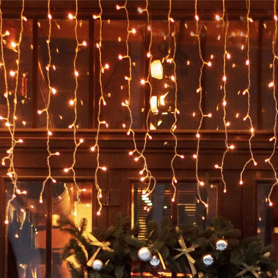 Perdea de lumini 400 x LED, decor turturi de gheaţă, lungime 10 m, lumina alba calda, cu legare în serie, Exterior, IP44
