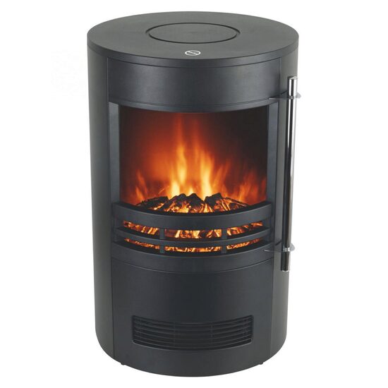 Semineu electric cilindru, Negru, efect flacara, 2 trepte 1000/2000 W, Inaltime 65 cm