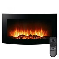 Semineu electric de perete, Negru, Telecomanda, Incastrabil, lumina efect flacara, 1000/2000 W 