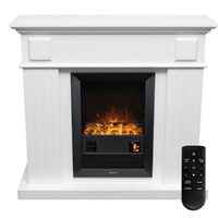 Semineu electric de perete, MDF, Alb, 2 trepte 1000/2000 W, efect flacara, 109 x 100 x 37 cm, Telecomanda