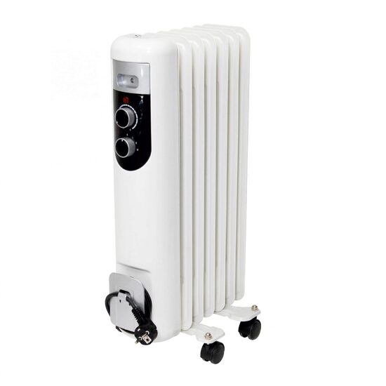 Calorifer cu ulei 7 elementi, 3 trepte de incalzire 600 / 900 / 1500 W, Alb, Termostat, Protectie supraincalzire