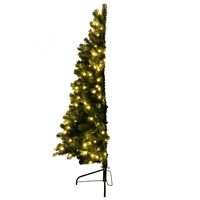 Brad artificial de perete cu suport metalic si iluminare 240 x LED, Inaltime 180 cm, Diametru 50 cm, Verde