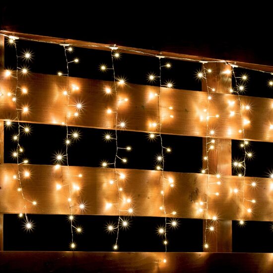 Perdea de lumini cu 300 x LED cluster, Alb cald, 8 programe, Telecomanda, Exterior, Lungime 3 m