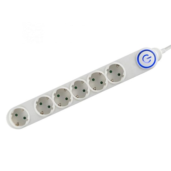 Prelungitor 6 prize, intrerupator de picior, 1.5 m, alb, 1.5 mmp