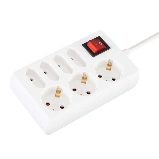 Prelungitor cu 7 prize si intrerupator, Alb, 16 A, 3500 W, IP20, 1.5 m