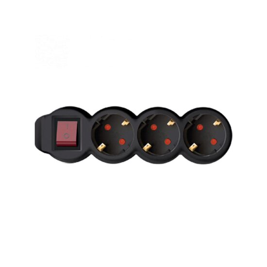 Prelungitor 3 prize, intrerupator, 1.5 m, 3x1.5 mmp, Negru, 16 A, 3500 W