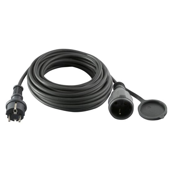 Cordon prelungitor cauciuc, cupla si fisa, Negru, IP44, capac, 30 m, 3500 W