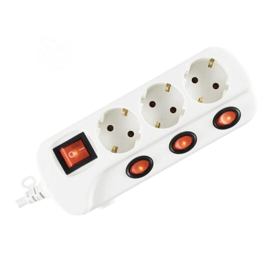 Prelungitor 3 socluri cu intrerupator Master si intrerupator individual, 1.5 m, alb, 3500 W