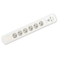 Prelungitor cu protecţie la supratensiune, 6 prize, USB, 1.4 m, 3680 W