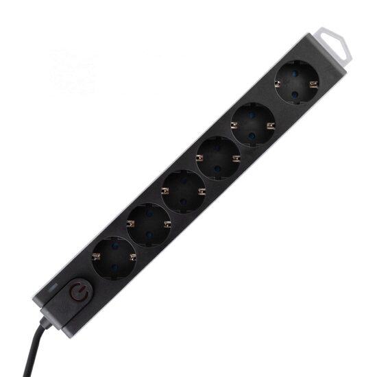 Prelungitor cu protectie la supratensiune, 6 prize, 1.5 m, Negru, Intrerupator