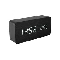 Ceas decorativ, lemn, desteptator, temperatura, LED, Negru, 150 x 70 x 45 mm 