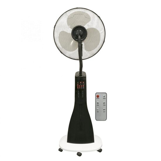 Ventilator cu umidificator, alb/negru, 90 W, Telecomanda, 43 x 38 x 121 cm, 3 trepte umidificare si viteza
