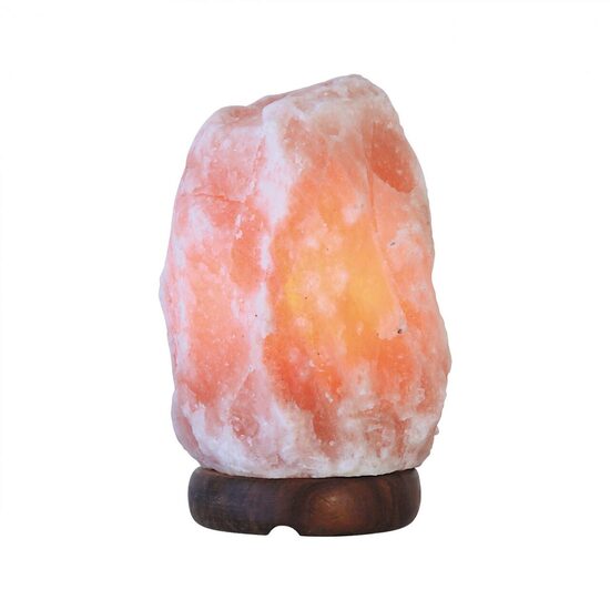 Veioza cristal de sare, roca, 1-2 kg, soclu E14, talpa lemn