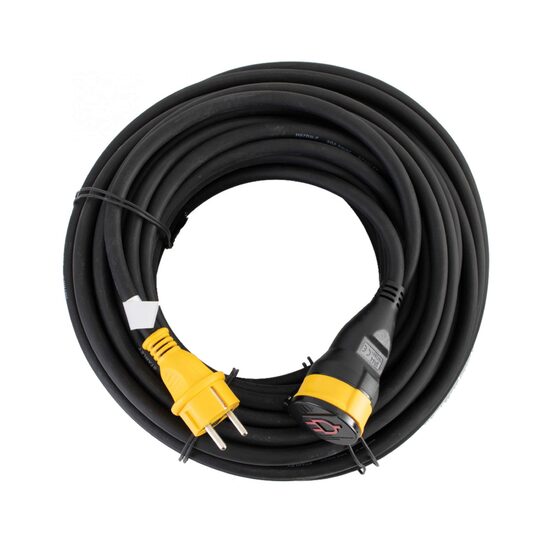 Cordon prelungitor cu cupla si stecher, Profesional, 2 prize, exterior IP44, Galben/Negru, 10 m