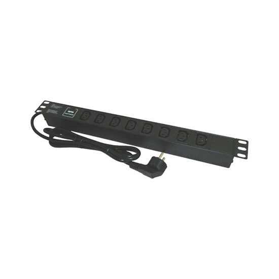 Priza PDU, 19 inch, 8 prize C13, protectie la supratensiune, 16 A, 3500 W, 3x1.5 mmp, lungime 2 m, alimentare Schuko