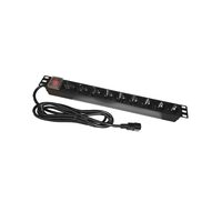 Priza PDU pentru rack 19 inch, 8 prize Schuko, maxim 16 A, protectie suprasarcina, Intrerupator, 3 m