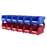 Set 12 cutii pentru organizare accesorii, Stivuibile, cleme incluse, Albastru/Rosu, 276 x 139 x 128 mm