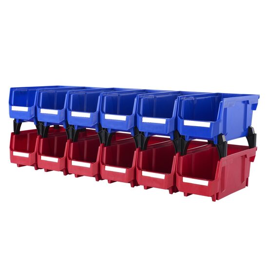 Set 12 cutii pentru organizare accesorii, Stivuibile, cleme incluse, Albastru/Rosu, 276 x 139 x 128 mm