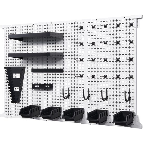 Organizator de perete, Otel, carlige si rafturi, pentru scule, 3 x paneluri, dimensiune totala 1219 x 814 mm, max 225 kg