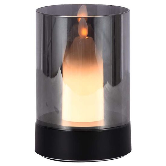 Lampa led cu acumulator, Sticla fumurie, efect flacara, USB-C, 2 W, 110 lm, lumina calda, 3000K, 2400 mAh