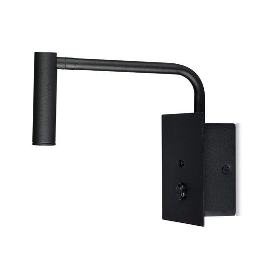 Veioza de perete, 3 W, lumina calda 3000K, Aluminiu, 180 lm, 90 x 60 x 30 mm, Negru