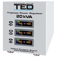 Stabilizator trifazat de tensiune 20000VA / 16000W, Servomotor cu compensare trifazată, undă sinusoidală pură