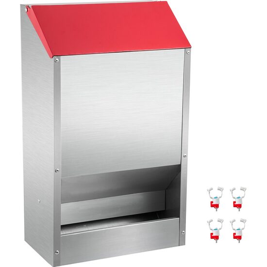 Hranitoare pentru pasari, Otel galvanizat, 35x21x45 cm, Capacitate 13.6 kg, 4 x alimentatoare apa