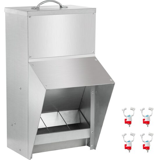 Hranitoare pentru pasari, Otel galvanizat, 21x16x33 cm, Capacitate 5.2 kg, 4 x alimentatoare apa