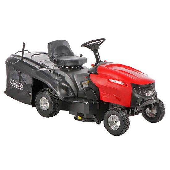 Tractoras pentru gazon, GeoTech 7.5 CP, Diametru taiere cu 2 lame 68.5 cm, Inaltime taiere 35-75 mm, 6 viteze, volum cos 220 l, Lumini led