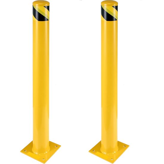 Set 2 stalpi de siguranta, delimitare, avertizare, Otel, Galben / Negru, Inaltime 107 cm