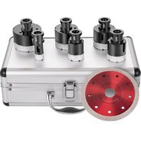 Set 6 carote diamantate si 1 disc taiere 125 mm pentru gresie, marmura, 20/35/40/50/55/68 mm, prindere M14, umed sau uscat, cutie depozitare