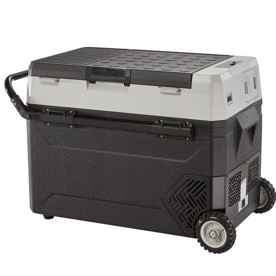 Cutie frigorifica cu compresor, 2 zone de racire, 12/24 V DC, 110-240 V AC, capacitate 53 l, -20 ℃ pana la 20 ℃, 820 × 470 × 540 mm, USB, Led