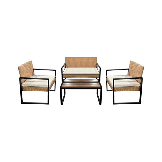 Set mobilier de gradina, canapea si 2 fotolii, Aluminiu, max 150 kg, cu perne