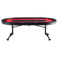 Masa de poker pliabila, 10 jucatori, sine captusite, suporturi pentru pahare din otel inoxidabil, 2290x1220x800 mm, Rosu/Negru, 4 x roti