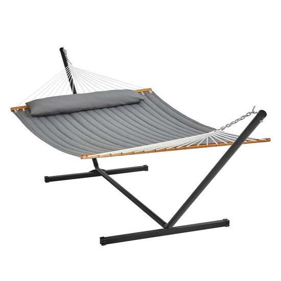 Hamac cu suport otel si perna, matlasat, pentru 2 persoane, max 217 kg, 3760 x 987 x 1050 mm, Gri