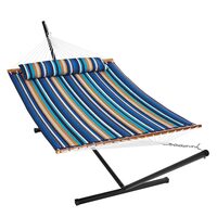 Hamac cu suport otel si perna, matlasat, pentru 2 persoane, max 217 kg, 3760 x 987 x 1050 mm, Albastru/Maro