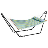 Hamac cu suport otel si perna, matlasat, pentru 2 persoane, max 225 kg, 3125 x 920 x 1340 mm, dungi verzi