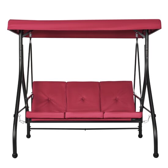 Leagan pentru gradina, 3 locuri, Rabatabil, Rosu/Negru, Otel, panza Oxford, 1850×1170×1770 mm, max 340 kg, Perne detasabile