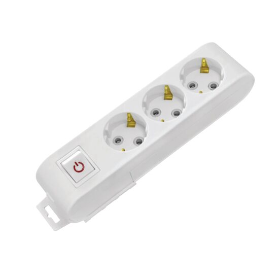 Prelungitor 3 locasuri, Alb, fara cablu, Schuko, Intrerupator