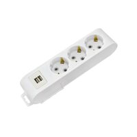 Prelungitor 3 locasuri, Alb, fara cablu, Schuko, 2 x USB