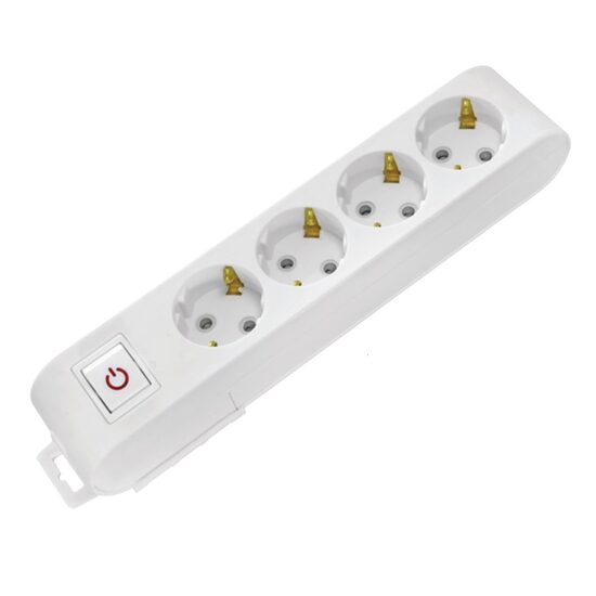 Prelungitor 4 locasuri, Alb, fara cablu, Schuko, IP20, Intrerupator