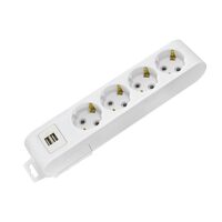 Prelungitor 4 locasuri, Alb, fara cablu, Schuko, IP20, 2 x USB