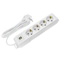 Prelungitor 4 locasuri, Lungime 2 m, Alb, Schuko, IP20, 2 x USB