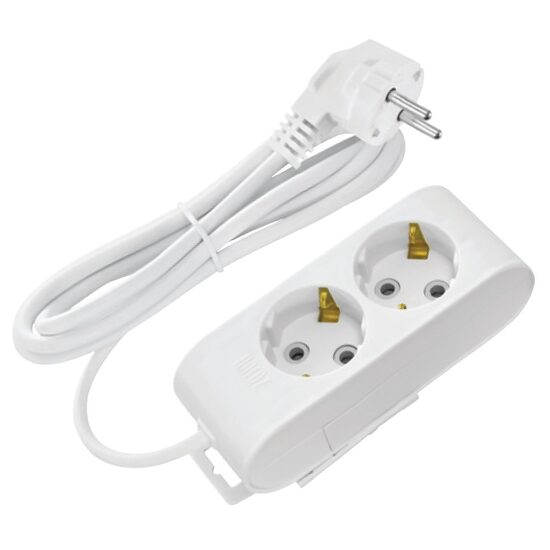 Prelungitor 2 locasuri, Lungime 3 m, Alb, Schuko, IP20