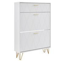 Dulap pantofi, 3 sertare rabatabile, Lemn, 800 x 239 x 1200 mm, Alb, picioare metal, manere Aluminiu