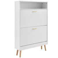 Dulap pantofi, 2 sertare rabatabile, Lemn, 800 x 237 x 1205 mm, Alb, picioare lemn, manere Aluminiu