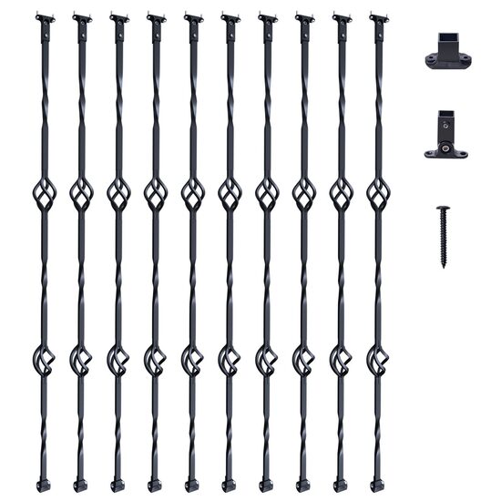 Set 10 stalpi balustrada, 56 x 56 x 1122 mm, Negru mat, accesorii prindere