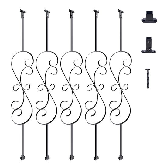Set 5 stalpi balustrada, 185 x 20 x 1118 mm, Negru mat, accesorii prindere