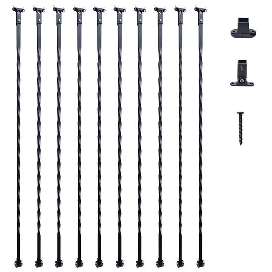 Set 10 stalpi balustrada, 13 x 13 x 1122mm, Negru mat, accesorii prindere