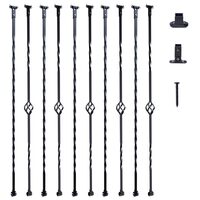 Set 10 stalpi balustrade cu cos si spiralate, 13 x 13 x 1122mm, Negru mat, accesorii prindere